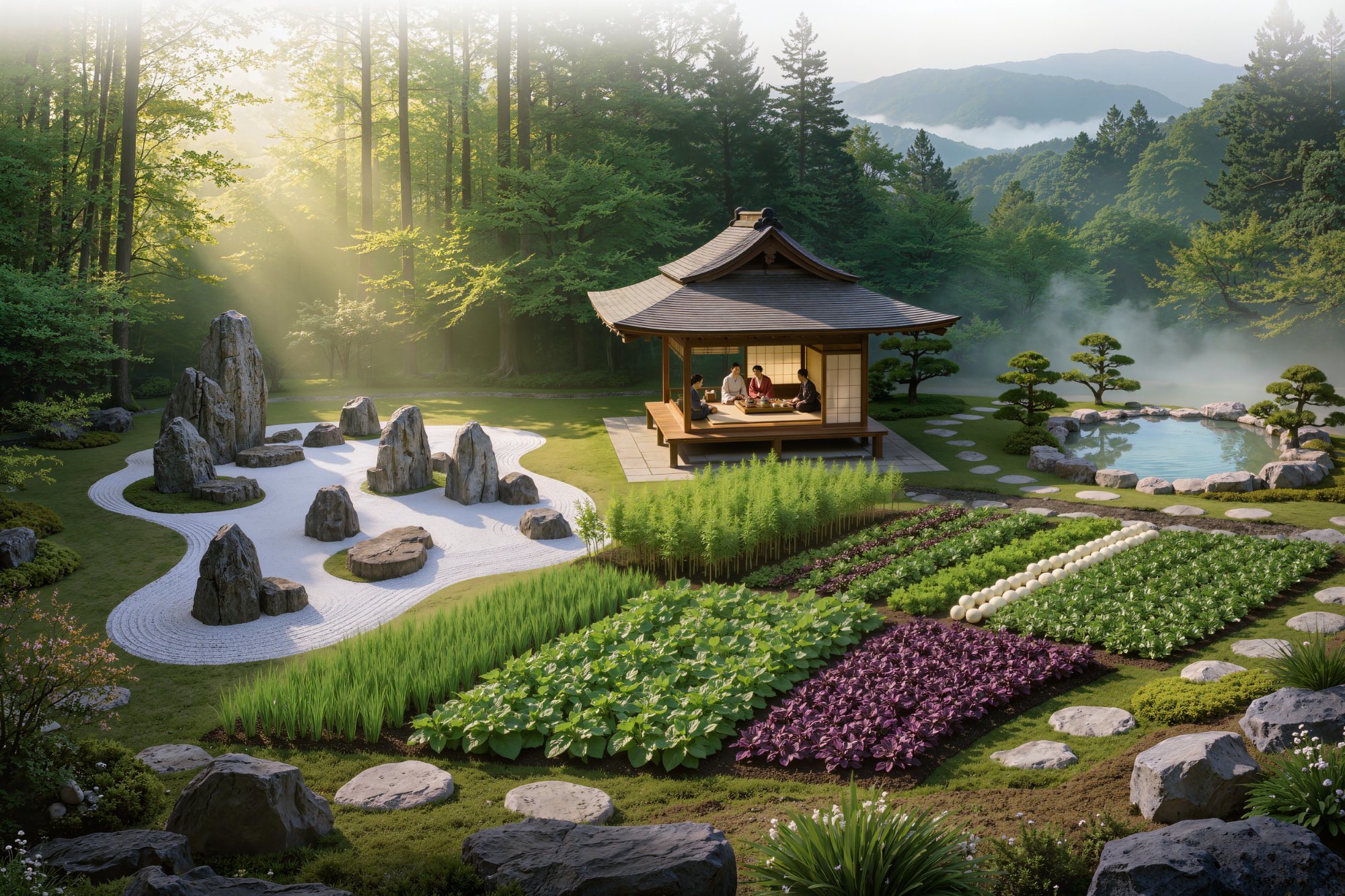 Japon bahçesi ve çay pavyonu