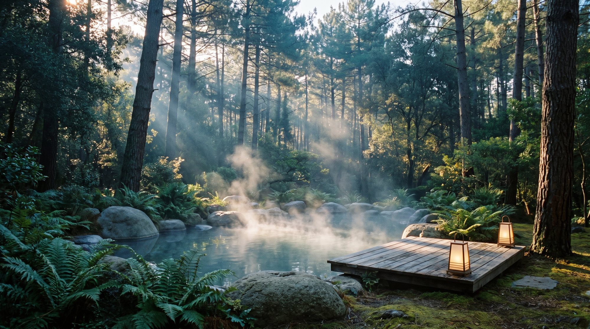 Şafakta onsen havuzu